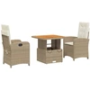 Image de vidaXL Ensemble de jardin 3 pièces avec coussins Beige Poly Rattan