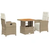 Image de vidaXL Ensemble de jardin 3 pièces avec coussins Beige Poly Rattan
