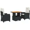 Image de vidaXL Ensemble de jardin 3 pi ¨ces avec coussins Noir Poly Rattan