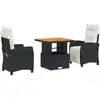 Image de vidaXL Ensemble de jardin 3 pi ¨ces avec coussins Noir Poly Rattan