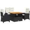 Image de vidaXL Ensemble de jardin 4 pièces avec coussins Noir Poly Rattan
