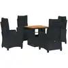 Image de vidaXL Ensemble de jardin 5 pièces avec coussins Noir Poly Rattan