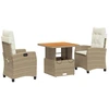Image de vidaXL Ensemble de jardin 3 pièces avec coussins Beige Poly Rattan