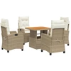 Image de vidaXL Salon de jardin 5 pièces avec coussins Beige Poly Rattan