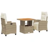 Image de vidaXL Ensemble de jardin 3 pièces avec coussins Beige Poly Rattan