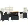 Image de vidaXL Ensemble de jardin 4 pièces avec coussins Noir Poly Rattan