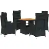 Image de vidaXL Ensemble de jardin 5 pièces avec coussins Noir Poly Rattan