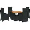 Image de vidaXL Ensemble de jardin 5 pièces avec coussins Noir Poly Rattan