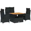 Image de vidaXL Ensemble de jardin 4 pièces avec coussins Noir Poly Rattan