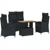 Image de vidaXL Ensemble de jardin 4 pièces avec coussins Noir Poly Rattan