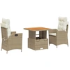 Image de vidaXL Ensemble de jardin 3 pièces avec coussins Beige Poly Rattan