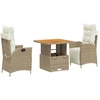 Image de vidaXL Ensemble de jardin 3 pièces avec coussins Beige Poly Rattan