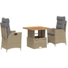 Image de vidaXL Ensemble de jardin 3 pièces avec coussins Beige Poly Rattan