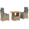 Image de vidaXL Ensemble de jardin 3 pièces avec coussins Beige Poly Rattan