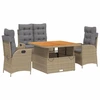 Image de vidaXL Salon de jardin 4 pièces avec coussins Beige Poly Rattan