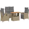 Image de vidaXL Salon de jardin 4 pièces avec coussins Beige Poly Rattan
