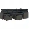 Image de vidaXL Ensemble de salon de jardin 7 pièces avec coussins noir poly rotin