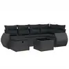 Image de vidaXL Ensemble de salon de jardin 7 pièces avec coussins noir poly rotin
