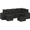 Image de vidaXL Ensemble de salon de jardin 7 pièces avec coussins noir poly rotin