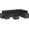 Image de vidaXL Ensemble de salon de jardin 9 pièces avec coussins noir poly rotin