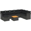 Image de vidaXL Ensemble de salon de jardin 9 pièces avec coussins noir poly rotin