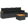 Image de ensemble de salon de jardin 6 pièces avec coussins Noir Poly Rattan