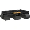 Image de vidaXL Ensemble de salon de jardin 9 pièces avec coussins noir poly rotin