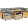 Image de vidaXL Ensemble de salon de jardin 7 pièces avec coussins Beige Poly Rattan