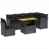 Image de vidaXL Ensemble de salon de jardin 7 pièces avec coussins noir poly rotin