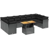 Image de vidaXL Ensemble de salon de jardin 11 pièces avec coussins noir poly rotin