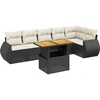 Image de vidaXL Ensemble de salon de jardin 7 pièces avec coussins noir poly rotin