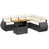 Image de vidaXL Ensemble de salon de jardin 7 pièces avec coussins noir poly rotin