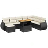 Image de vidaXL Ensemble de salon de jardin 9 pièces avec coussins noir poly rotin