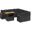 Image de vidaXL Ensemble de salon de jardin 9 pièces avec coussins noir poly rotin
