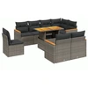 Image de vidaXL Ensemble de salon de jardin 9 pièces avec coussins Gris Poly rotin