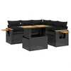 Image de ensemble de salon de jardin 6 pièces avec coussins Noir Poly Rattan