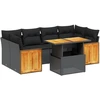 Image de vidaXL Ensemble de salon de jardin 7 pièces avec coussins noir poly rotin