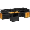 Image de vidaXL Ensemble de salon de jardin 7 pièces avec coussins noir poly rotin