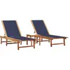 Image de vidaXL Bains de soleil 2 pcs. avec table bleu bois massif acacia Textilene