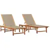 Image de vidaXL Bains de soleil 2 pcs. avec table Taupe bois massif acacia Textilene