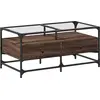 Image de vidaXL Table basse avec plateau en verre brun imitation chêne 98,5x50x45cm acier