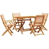 Image de vidaXL Salon de jardin 5 pièces Tissu et bois massif Beige