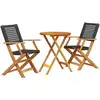 Image de vidaXL Ensemble Bistro 3 pièces noir Poly rotin et bois massif