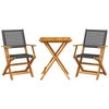 Image de vidaXL Ensemble Bistro 3 pi ¨ces noir Poly rotin et bois massif