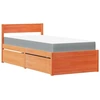 Image de vidaXL Lit avec tiroirs et matelas brun cire 100x200 bois massif