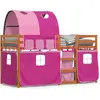 Image de vidaXL Lit superposé avec rideaux rose 80x200 cm pin massif