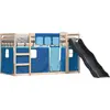 Image de vidaXL Lit superposé avec toboggan et rideaux bleu 80x200 cm