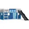 Image de vidaXL Lit superposé avec toboggan et rideaux bleu 90x190 cm