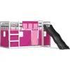 Image de vidaXL Lit superposé avec toboggan et rideaux rose 90x190 cm