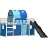 Image de vidaXL Lit superposé avec toboggan et rideaux bleu 90x200 cm